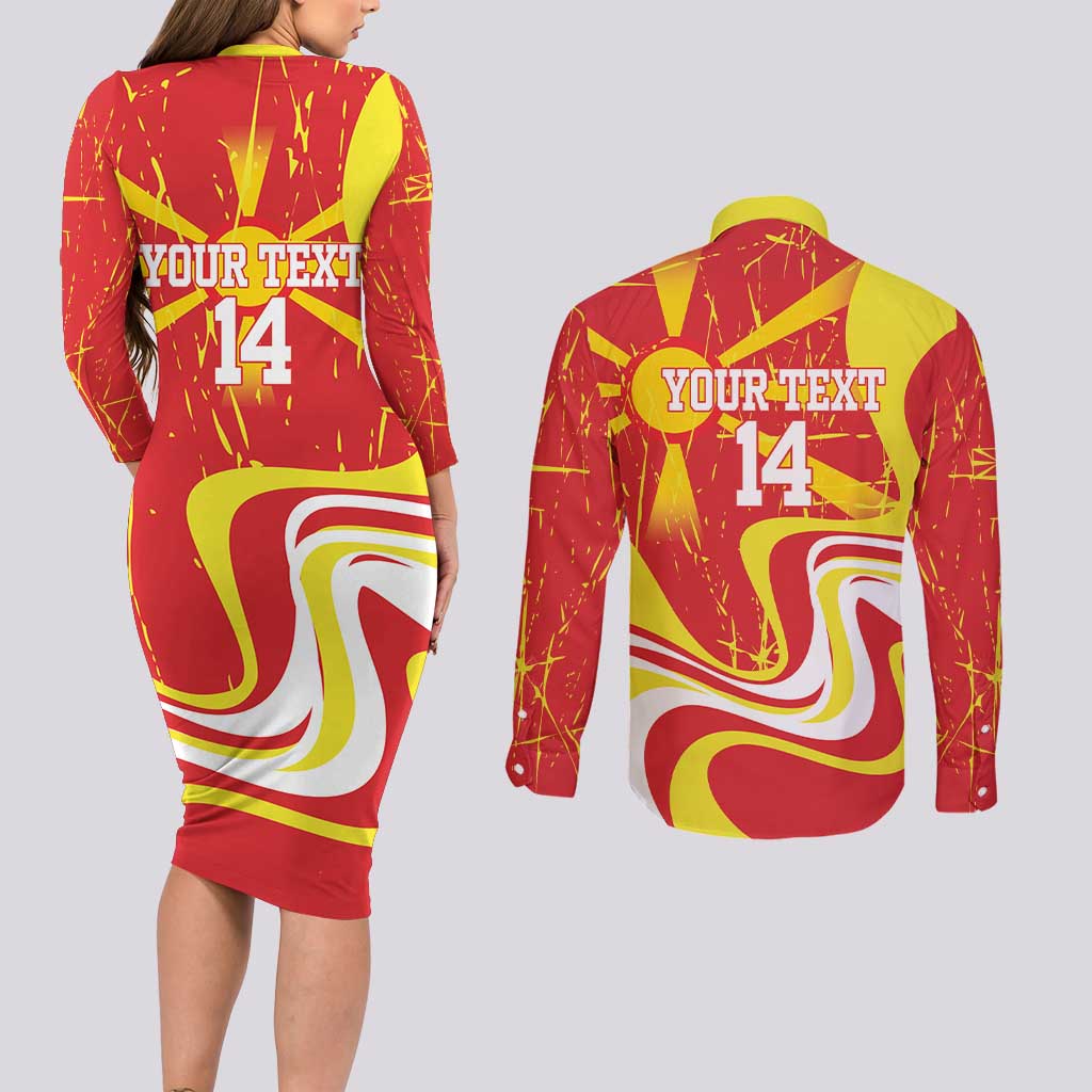 Macedonia Football Custom Couples Matching Long Sleeve Bodycon Dress and Long Sleeve Button Shirt Go Risovi Grunge Style - Wonder Print Shop