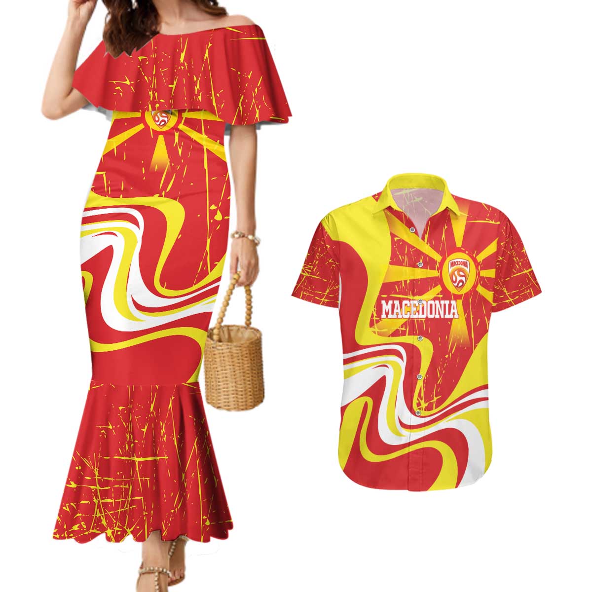 Macedonia Football Custom Couples Matching Mermaid Dress and Hawaiian Shirt Go Risovi Grunge Style - Wonder Print Shop