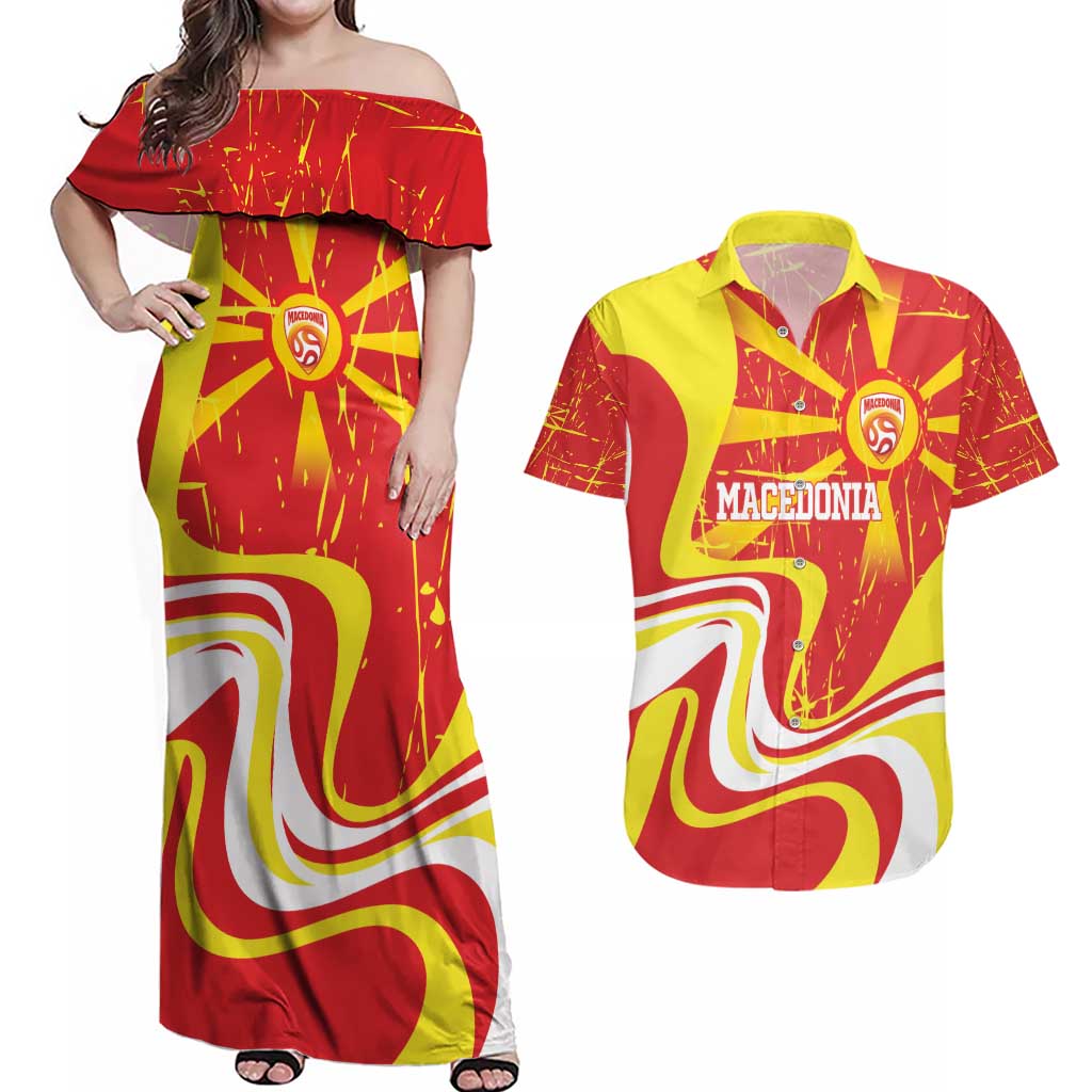 Macedonia Football Custom Couples Matching Off Shoulder Maxi Dress and Hawaiian Shirt Go Risovi Grunge Style - Wonder Print Shop