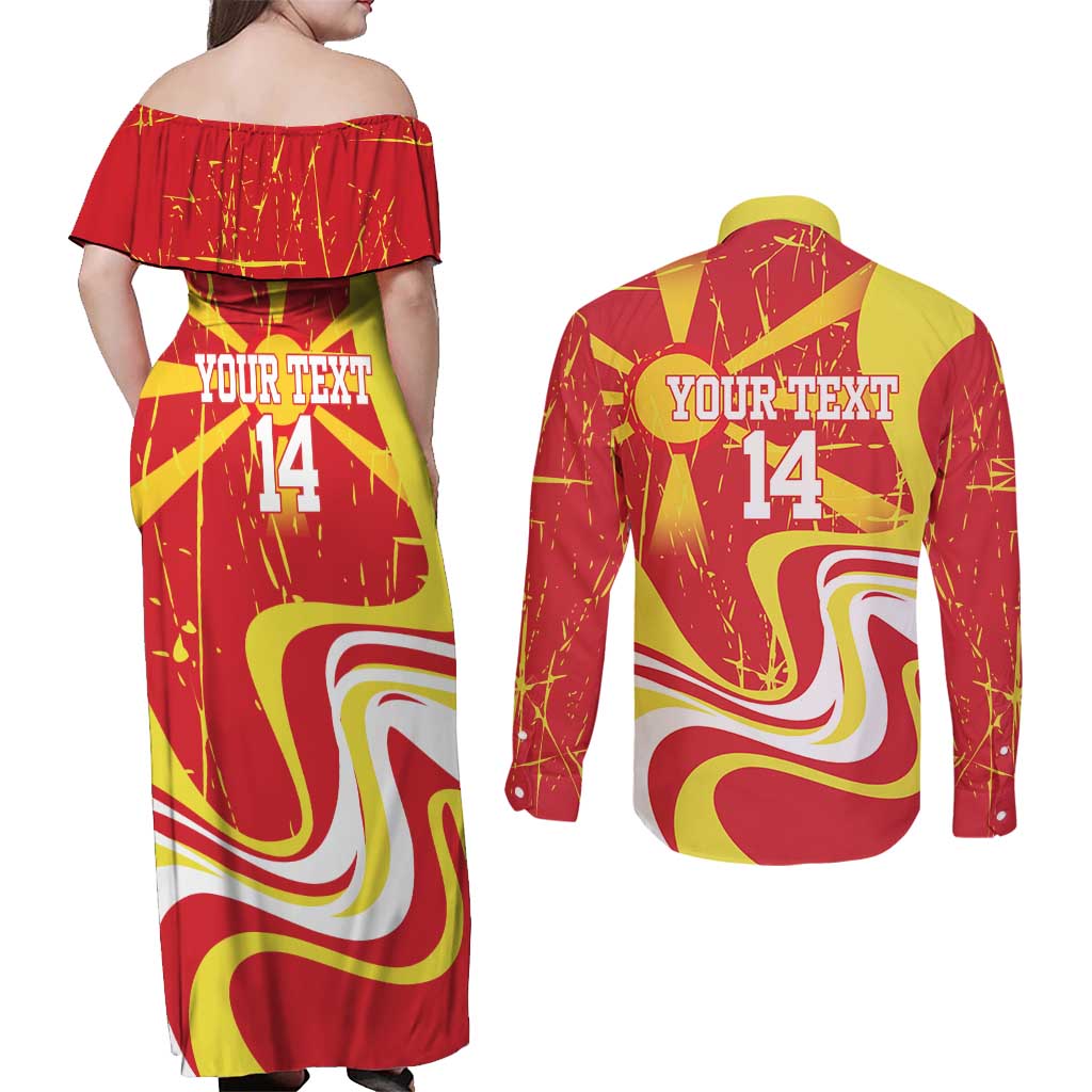 Macedonia Football Custom Couples Matching Off Shoulder Maxi Dress and Long Sleeve Button Shirt Go Risovi Grunge Style - Wonder Print Shop