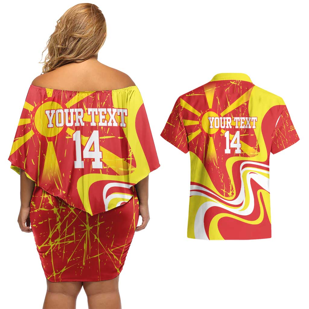 Macedonia Football Custom Couples Matching Off Shoulder Short Dress and Hawaiian Shirt Go Risovi Grunge Style - Wonder Print Shop