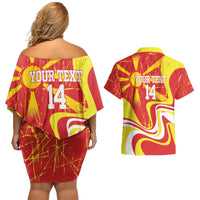 Macedonia Football Custom Couples Matching Off Shoulder Short Dress and Hawaiian Shirt Go Risovi Grunge Style - Wonder Print Shop