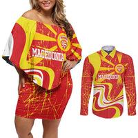 Macedonia Football Custom Couples Matching Off Shoulder Short Dress and Long Sleeve Button Shirt Go Risovi Grunge Style - Wonder Print Shop