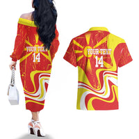 Macedonia Football Custom Couples Matching Off The Shoulder Long Sleeve Dress and Hawaiian Shirt Go Risovi Grunge Style - Wonder Print Shop