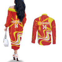Macedonia Football Custom Couples Matching Off The Shoulder Long Sleeve Dress and Long Sleeve Button Shirt Go Risovi Grunge Style - Wonder Print Shop