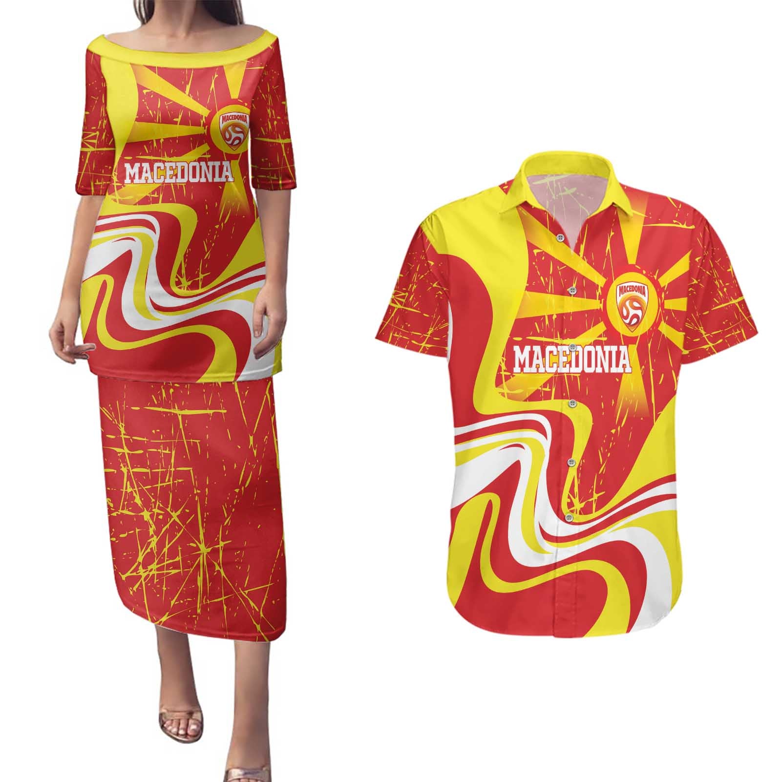 Macedonia Football Custom Couples Matching Puletasi and Hawaiian Shirt Go Risovi Grunge Style - Wonder Print Shop