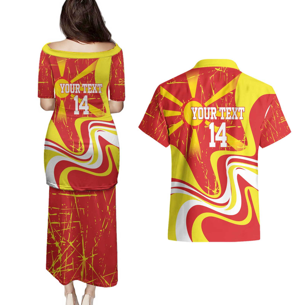 Macedonia Football Custom Couples Matching Puletasi and Hawaiian Shirt Go Risovi Grunge Style - Wonder Print Shop