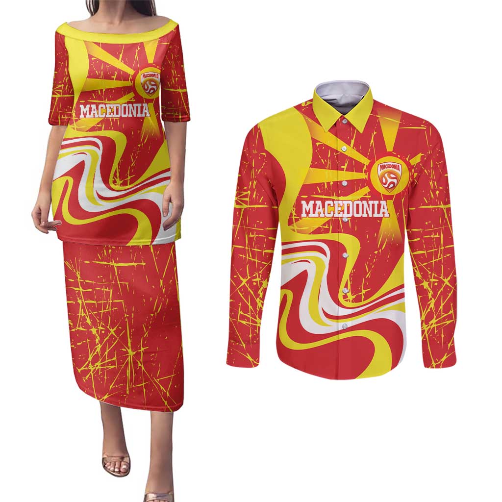 Macedonia Football Custom Couples Matching Puletasi and Long Sleeve Button Shirt Go Risovi Grunge Style - Wonder Print Shop