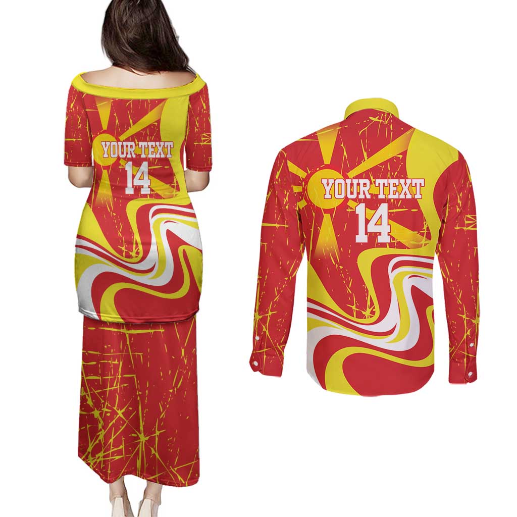 Macedonia Football Custom Couples Matching Puletasi and Long Sleeve Button Shirt Go Risovi Grunge Style - Wonder Print Shop