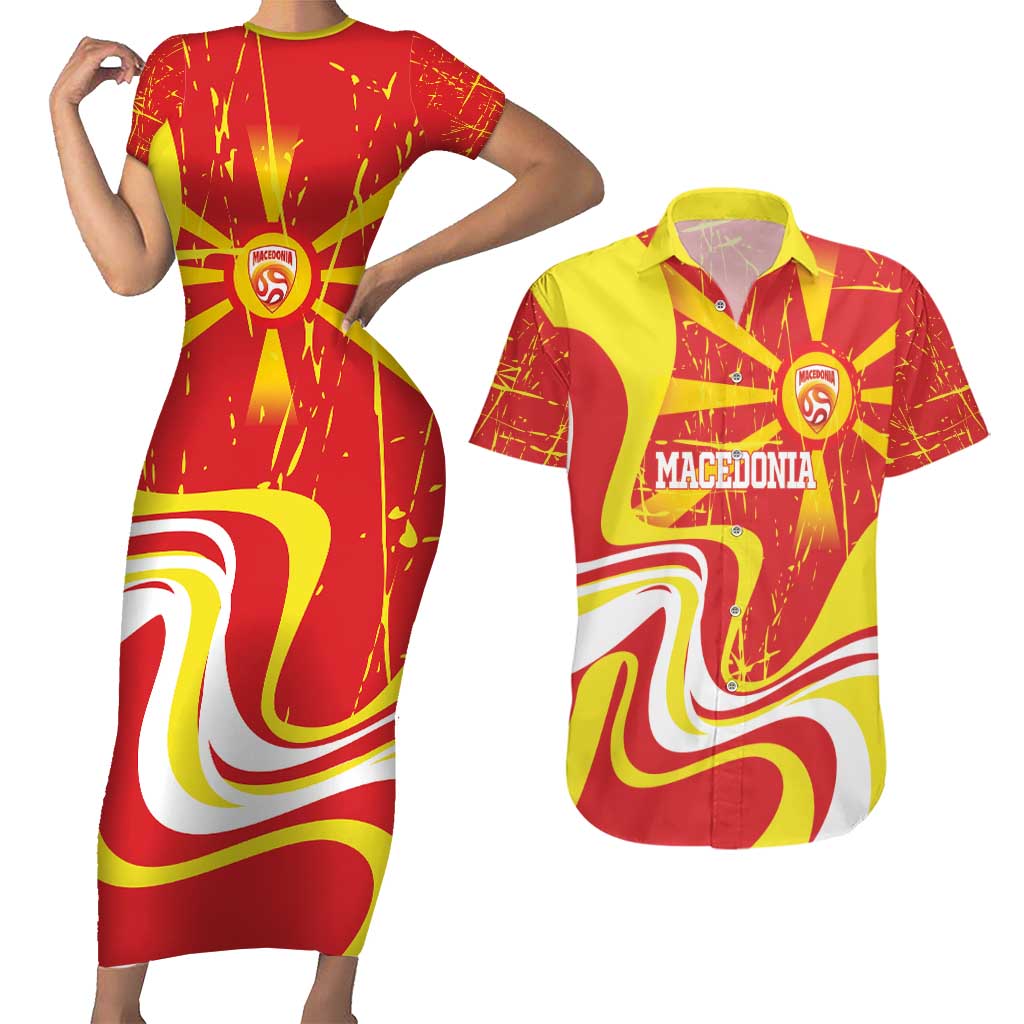Macedonia Football Custom Couples Matching Short Sleeve Bodycon Dress and Hawaiian Shirt Go Risovi Grunge Style - Wonder Print Shop