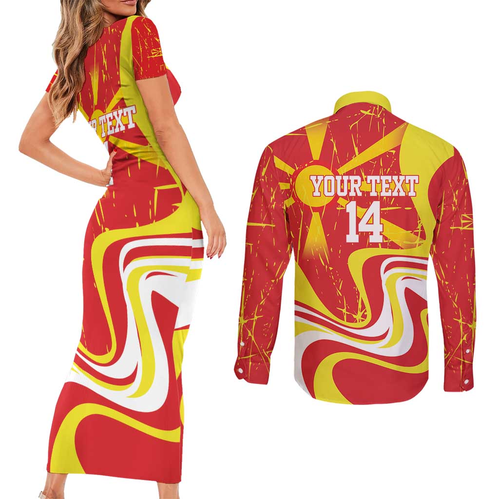 Macedonia Football Custom Couples Matching Short Sleeve Bodycon Dress and Long Sleeve Button Shirt Go Risovi Grunge Style - Wonder Print Shop