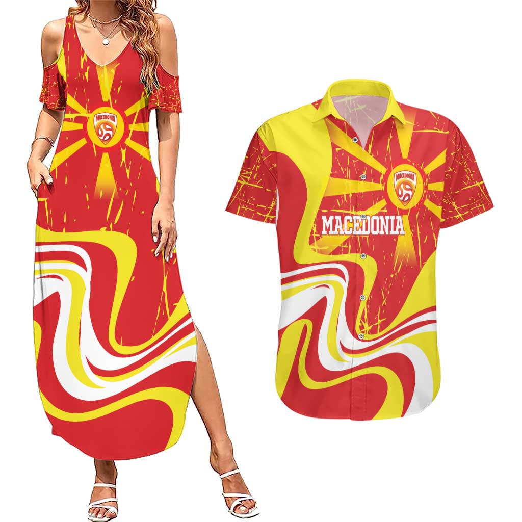 Macedonia Football Custom Couples Matching Summer Maxi Dress and Hawaiian Shirt Go Risovi Grunge Style - Wonder Print Shop