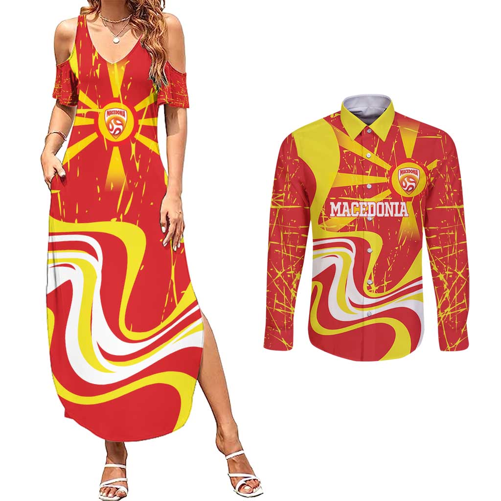 Macedonia Football Custom Couples Matching Summer Maxi Dress and Long Sleeve Button Shirt Go Risovi Grunge Style - Wonder Print Shop