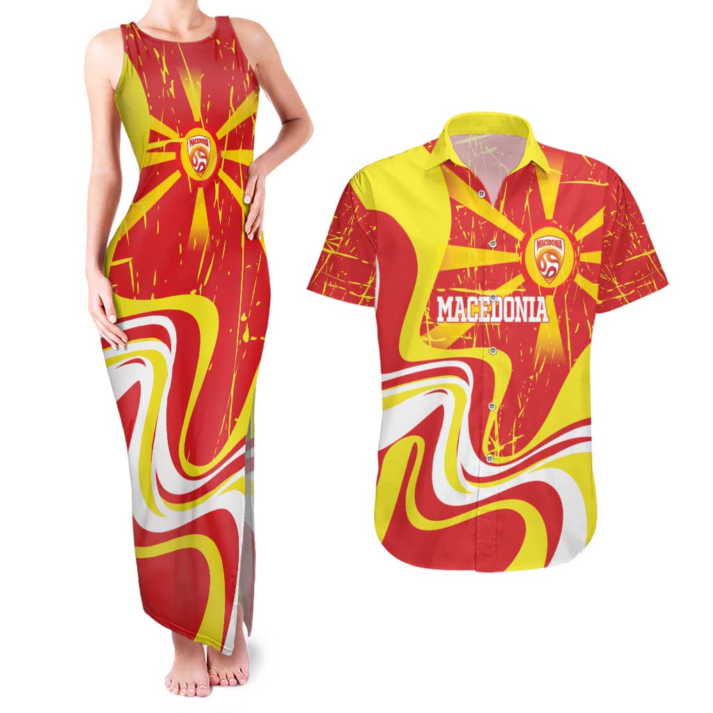 Macedonia Football Custom Couples Matching Tank Maxi Dress and Hawaiian Shirt Go Risovi Grunge Style - Wonder Print Shop