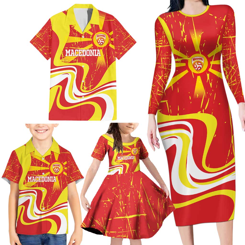 Macedonia Football Custom Family Matching Long Sleeve Bodycon Dress and Hawaiian Shirt Go Risovi Grunge Style - Wonder Print Shop
