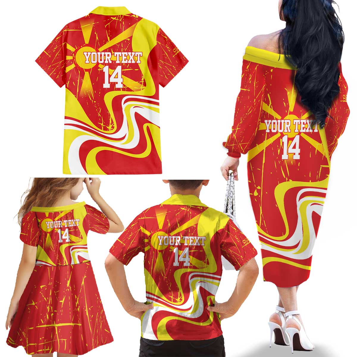 Macedonia Football Custom Family Matching Off The Shoulder Long Sleeve Dress and Hawaiian Shirt Go Risovi Grunge Style - Wonder Print Shop