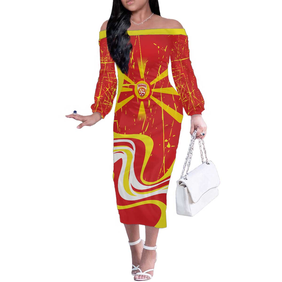 Macedonia Football Custom Family Matching Off The Shoulder Long Sleeve Dress and Hawaiian Shirt Go Risovi Grunge Style - Wonder Print Shop