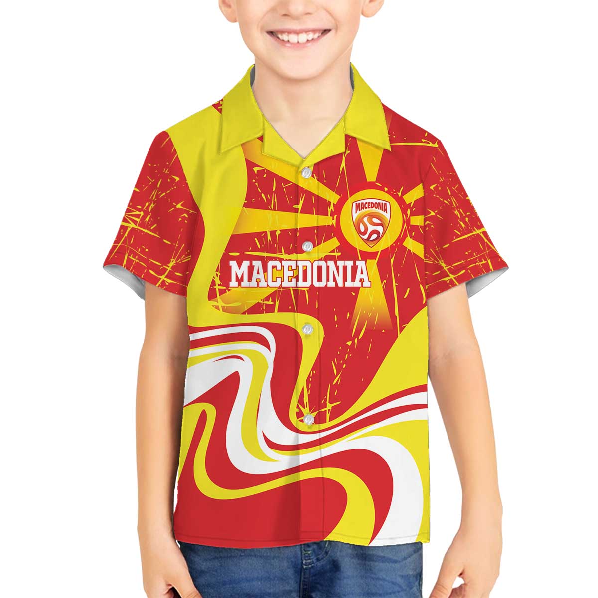 Macedonia Football Custom Family Matching Off The Shoulder Long Sleeve Dress and Hawaiian Shirt Go Risovi Grunge Style - Wonder Print Shop