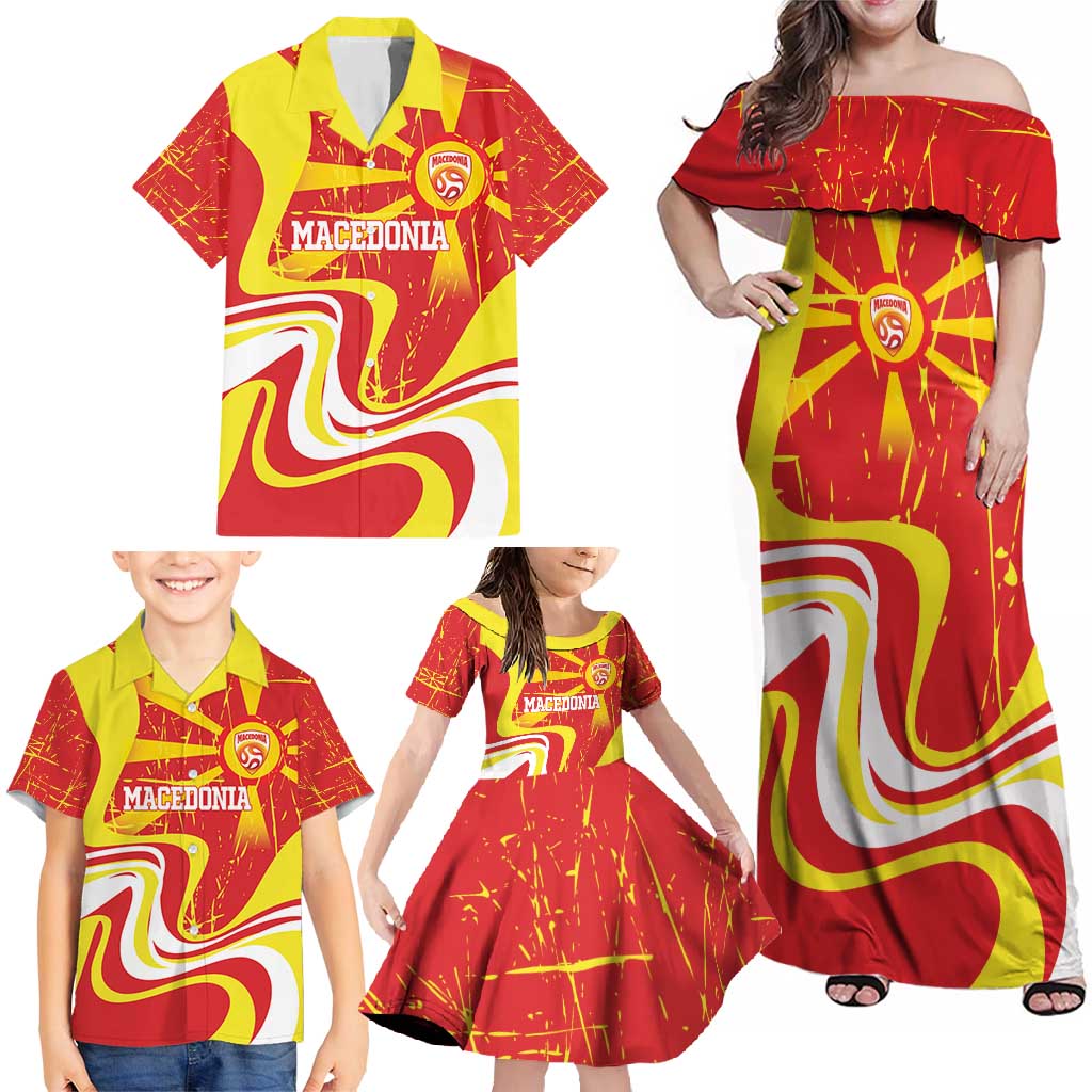 Macedonia Football Custom Family Matching Off Shoulder Maxi Dress and Hawaiian Shirt Go Risovi Grunge Style - Wonder Print Shop