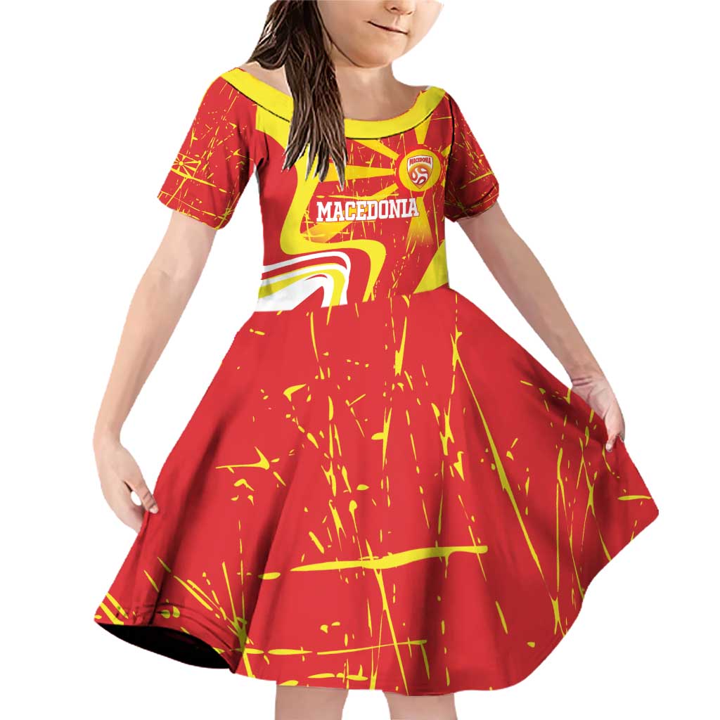 Macedonia Football Custom Family Matching Off Shoulder Short Dress and Hawaiian Shirt Go Risovi Grunge Style - Wonder Print Shop