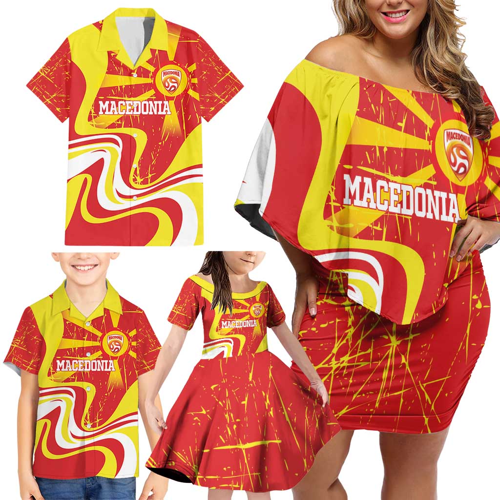 Macedonia Football Custom Family Matching Off Shoulder Short Dress and Hawaiian Shirt Go Risovi Grunge Style - Wonder Print Shop