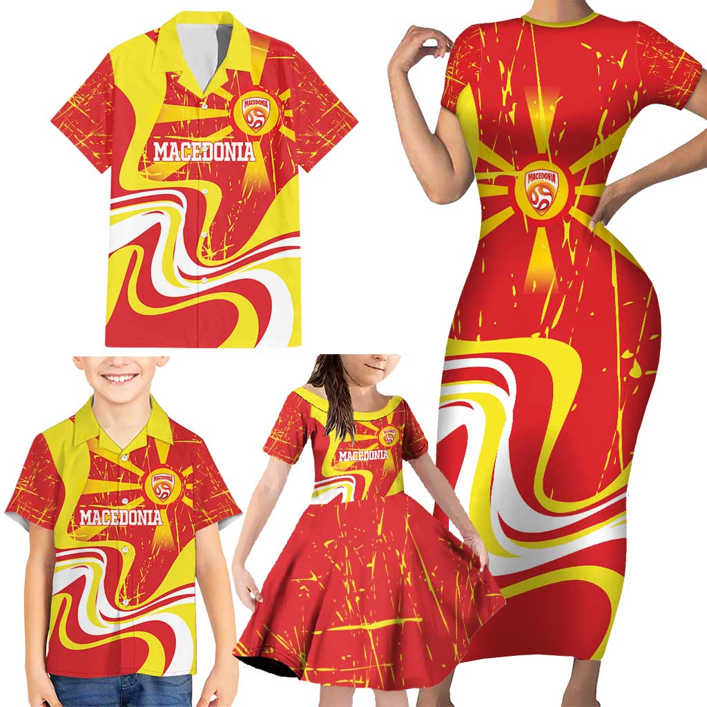 Macedonia Football Custom Family Matching Short Sleeve Bodycon Dress and Hawaiian Shirt Go Risovi Grunge Style - Wonder Print Shop