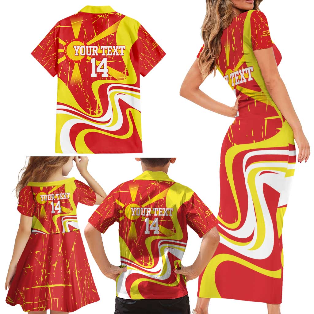 Macedonia Football Custom Family Matching Short Sleeve Bodycon Dress and Hawaiian Shirt Go Risovi Grunge Style - Wonder Print Shop