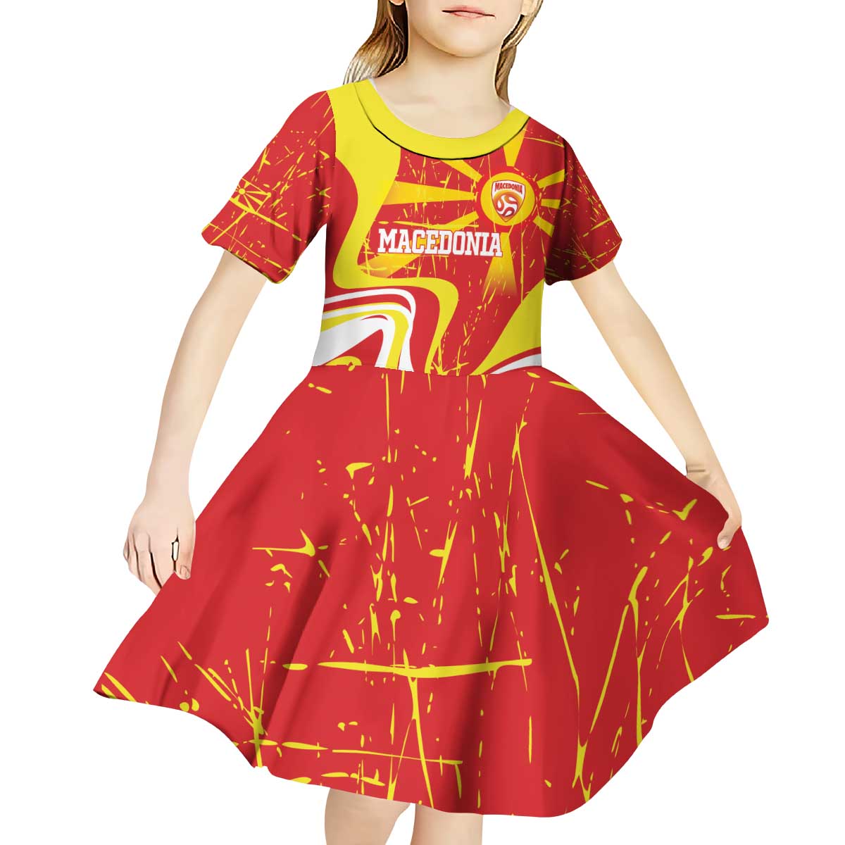 Macedonia Football Custom Kid Short Sleeve Dress Go Risovi Grunge Style - Wonder Print Shop