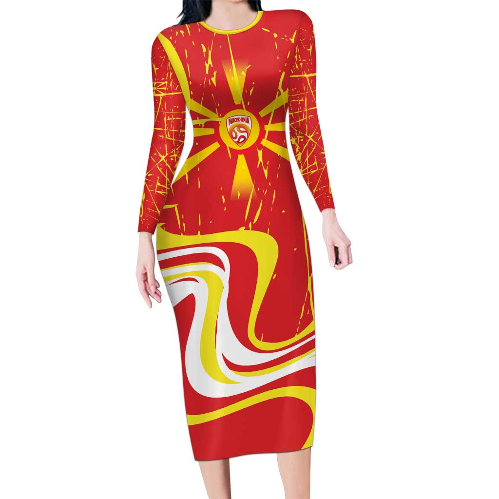 Macedonia Football Custom Long Sleeve Bodycon Dress Go Risovi Grunge Style - Wonder Print Shop