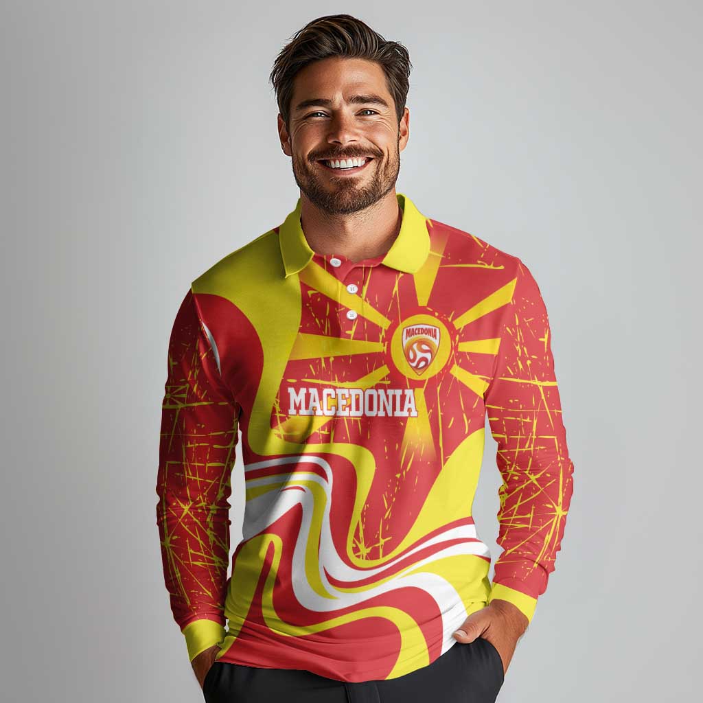 Macedonia Football Custom Long Sleeve Polo Shirt Go Risovi Grunge Style - Wonder Print Shop