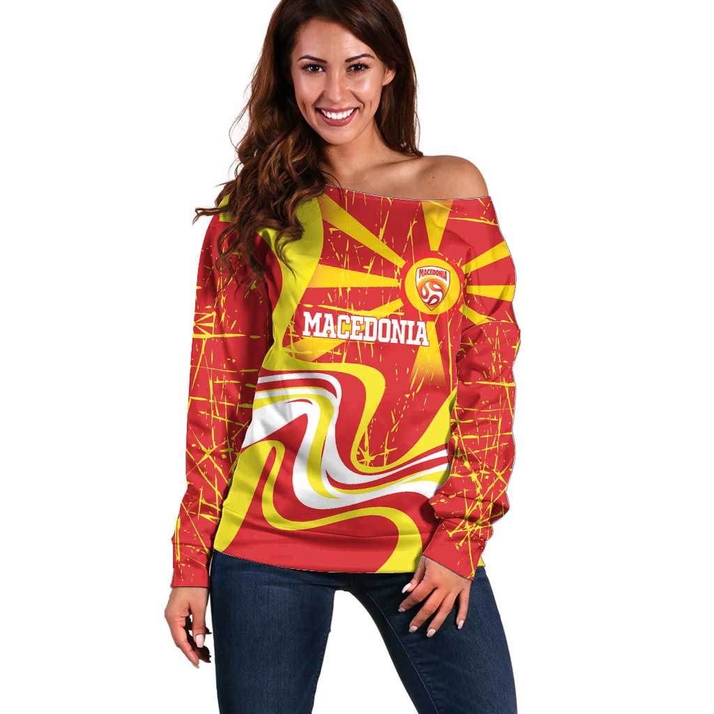 Macedonia Football Custom Off Shoulder Sweater Go Risovi Grunge Style - Wonder Print Shop