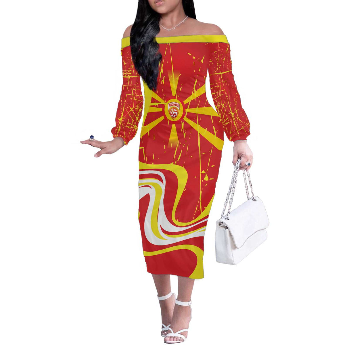 Macedonia Football Custom Off The Shoulder Long Sleeve Dress Go Risovi Grunge Style - Wonder Print Shop