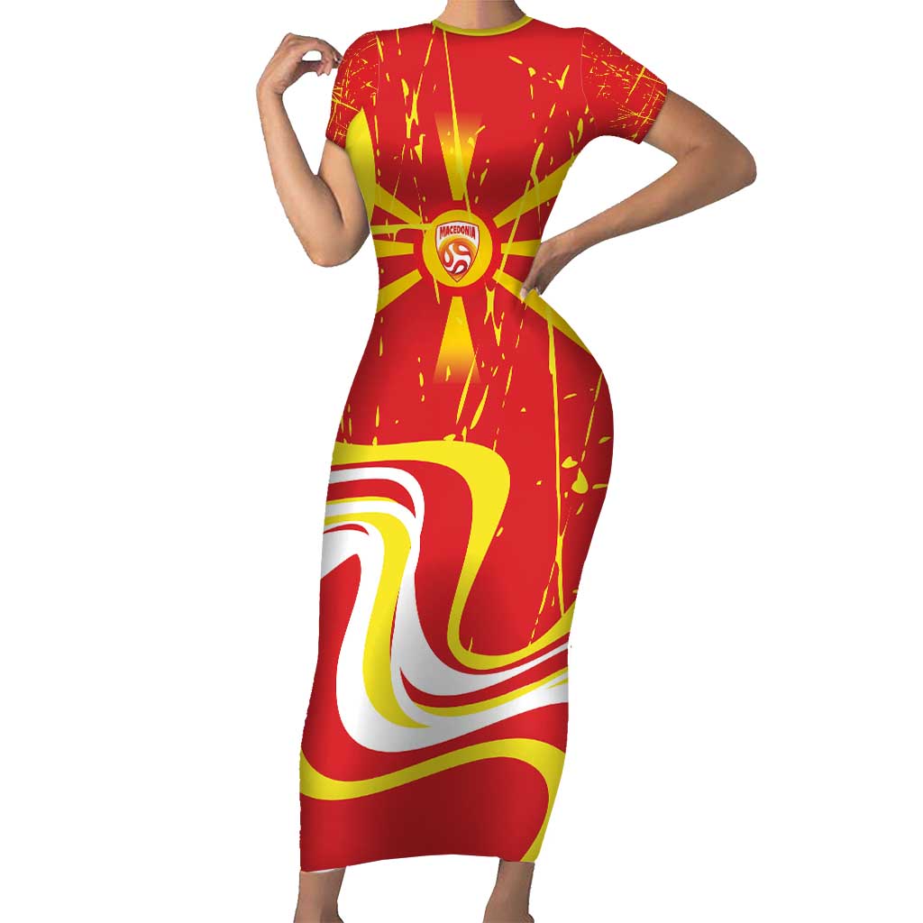 Macedonia Football Custom Short Sleeve Bodycon Dress Go Risovi Grunge Style - Wonder Print Shop