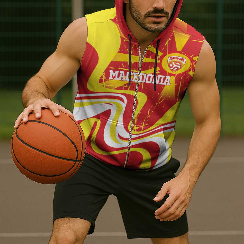 Macedonia Football Custom Sleeveless Zip Hoodie Go Risovi Grunge Style - Wonder Print Shop
