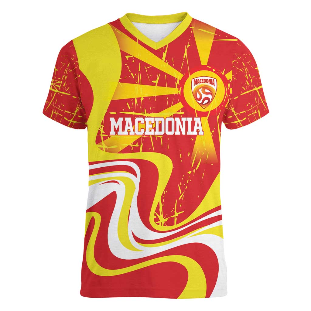 Macedonia Football Custom Women V-Neck T-Shirt Go Risovi Grunge Style - Wonder Print Shop