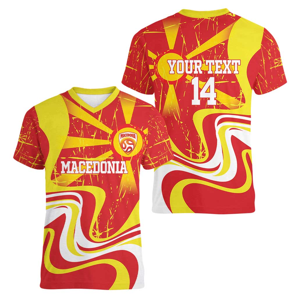 Macedonia Football Custom Women V-Neck T-Shirt Go Risovi Grunge Style - Wonder Print Shop