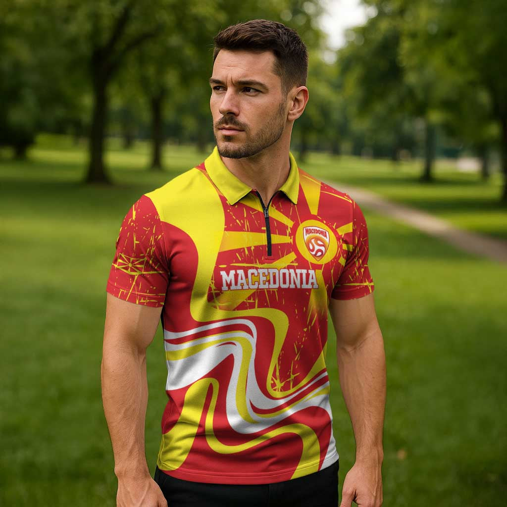 Macedonia Football Custom Zipper Polo Shirt Go Risovi Grunge Style - Wonder Print Shop