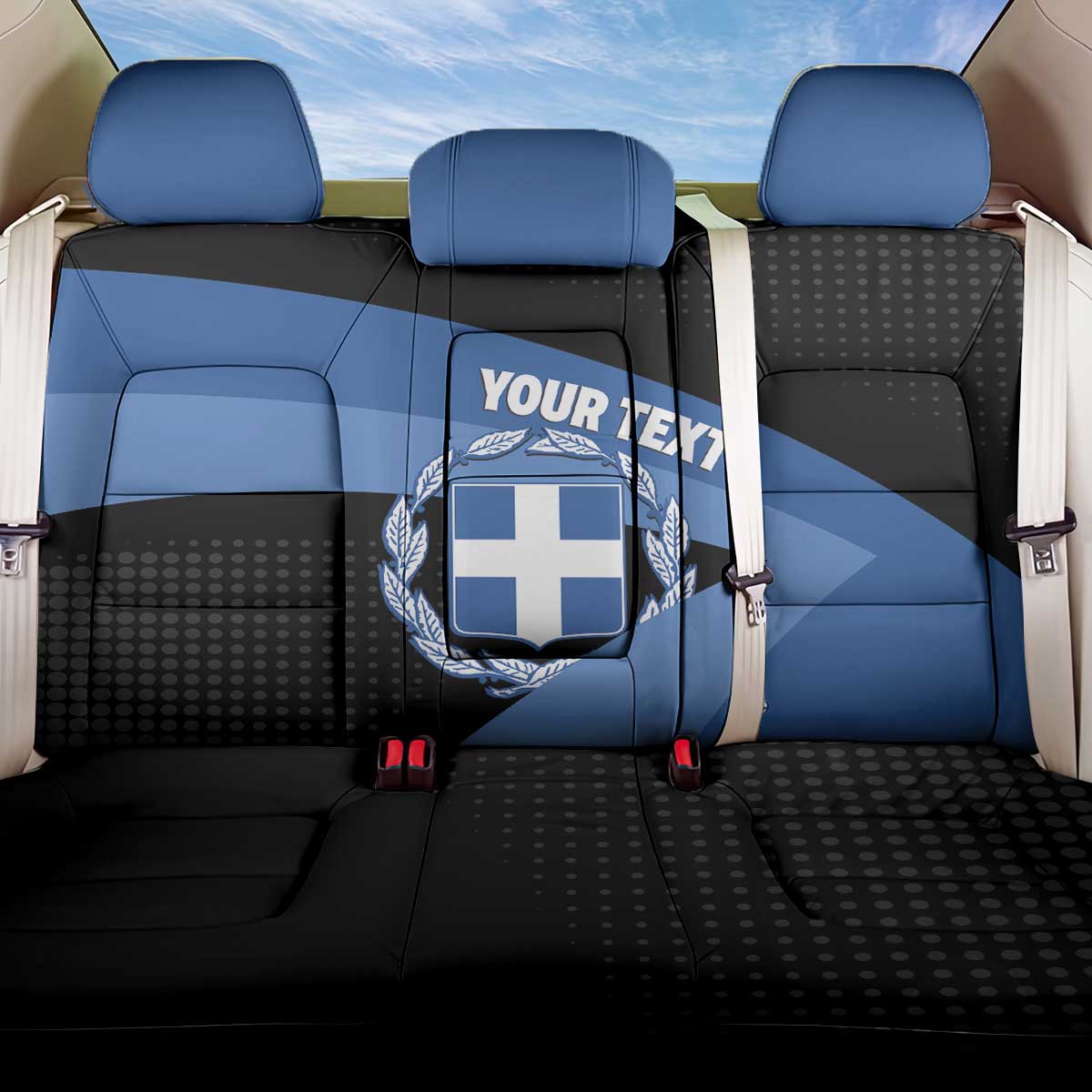 Personalised Greece Hellas Back Car Seat Cover Coat Of Arms - Wonder Print Shop