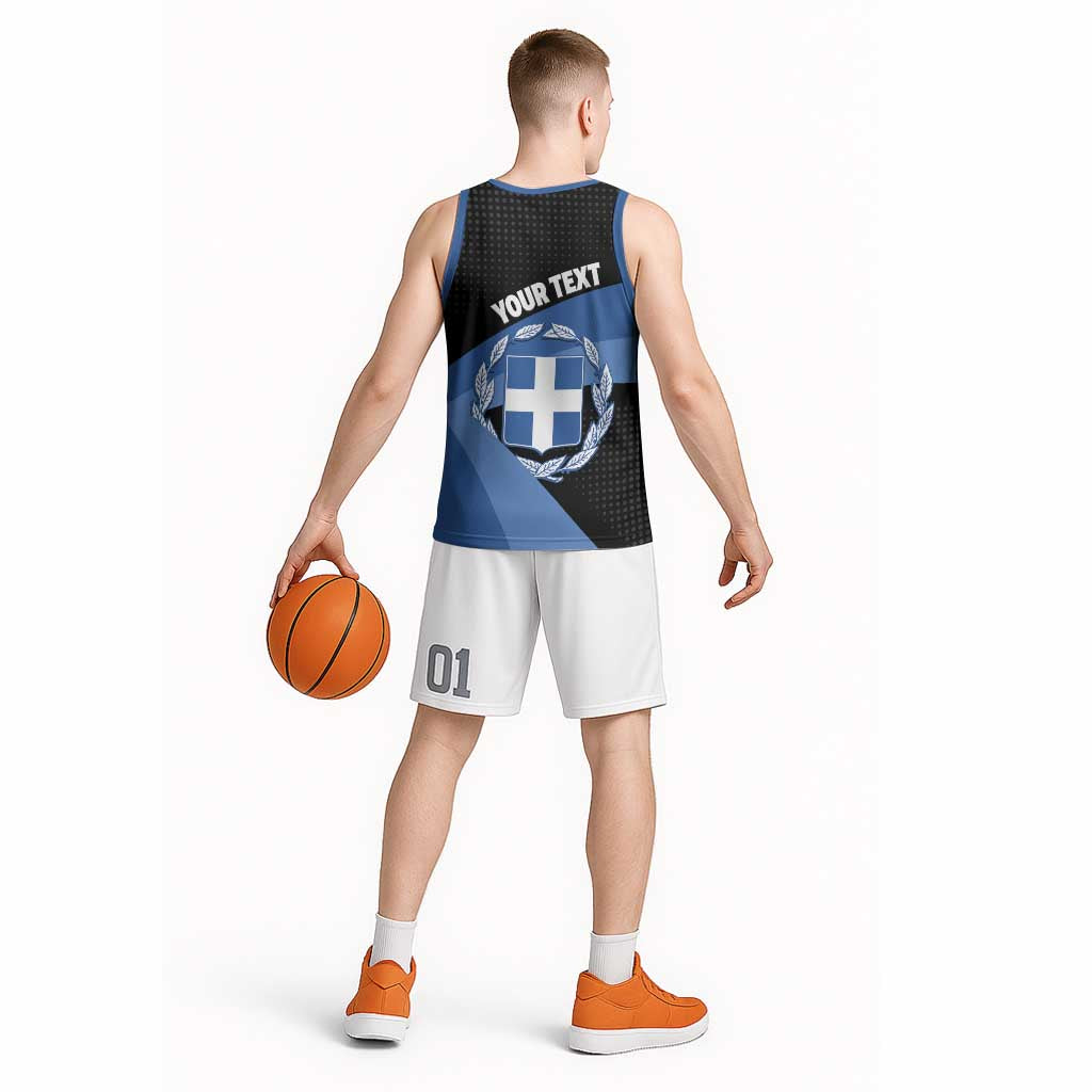 Personalised Greece Hellas Basketball Jersey Coat Of Arms - Wonder Print Shop