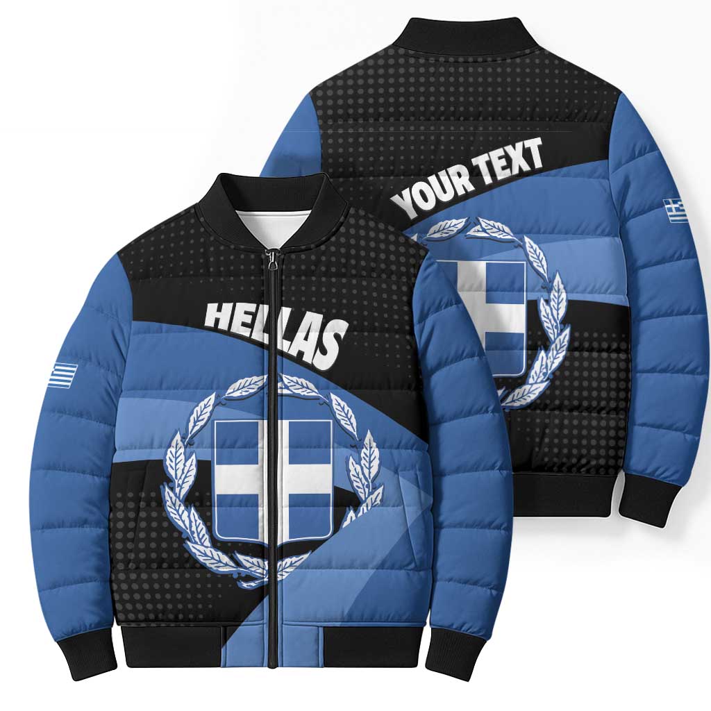 Personalised Greece Hellas Bomber Puffer Jacket Coat Of Arms - Wonder Print Shop
