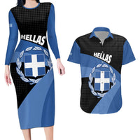 Personalised Greece Hellas Couples Matching Long Sleeve Bodycon Dress and Hawaiian Shirt Coat Of Arms - Wonder Print Shop