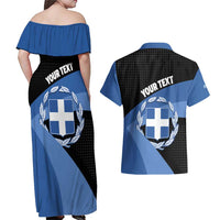 Personalised Greece Hellas Couples Matching Off Shoulder Maxi Dress and Hawaiian Shirt Coat Of Arms - Wonder Print Shop