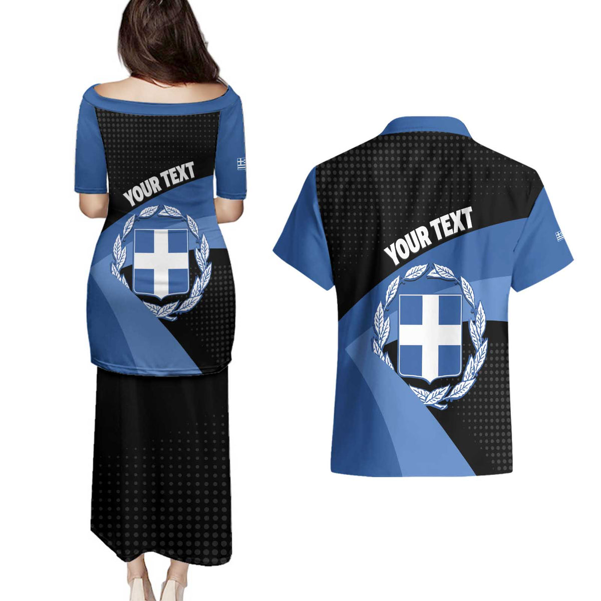 Personalised Greece Hellas Couples Matching Puletasi and Hawaiian Shirt Coat Of Arms - Wonder Print Shop