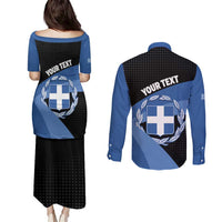 Personalised Greece Hellas Couples Matching Puletasi and Long Sleeve Button Shirt Coat Of Arms - Wonder Print Shop