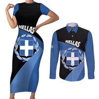 Personalised Greece Hellas Couples Matching Short Sleeve Bodycon Dress and Long Sleeve Button Shirt Coat Of Arms - Wonder Print Shop