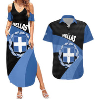 Personalised Greece Hellas Couples Matching Summer Maxi Dress and Hawaiian Shirt Coat Of Arms - Wonder Print Shop