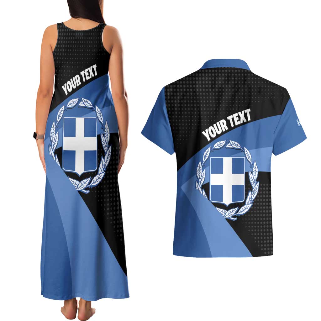 Personalised Greece Hellas Couples Matching Tank Maxi Dress and Hawaiian Shirt Coat Of Arms - Wonder Print Shop