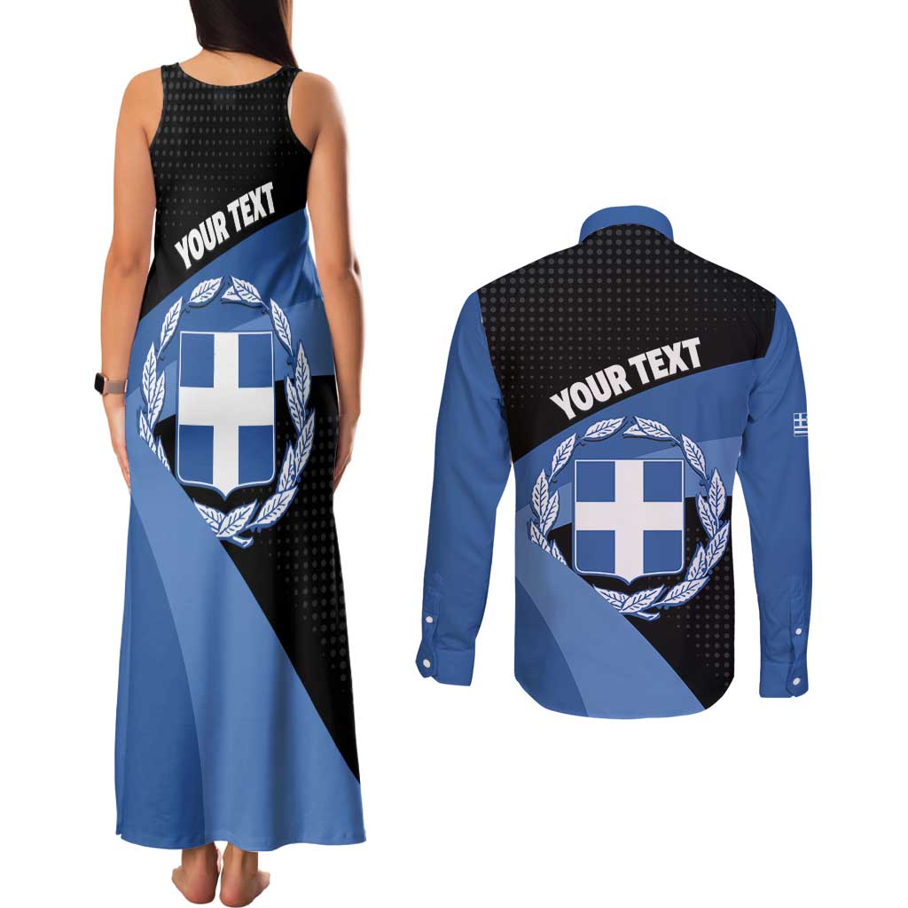 Personalised Greece Hellas Couples Matching Tank Maxi Dress and Long Sleeve Button Shirt Coat Of Arms - Wonder Print Shop