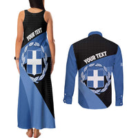 Personalised Greece Hellas Couples Matching Tank Maxi Dress and Long Sleeve Button Shirt Coat Of Arms - Wonder Print Shop