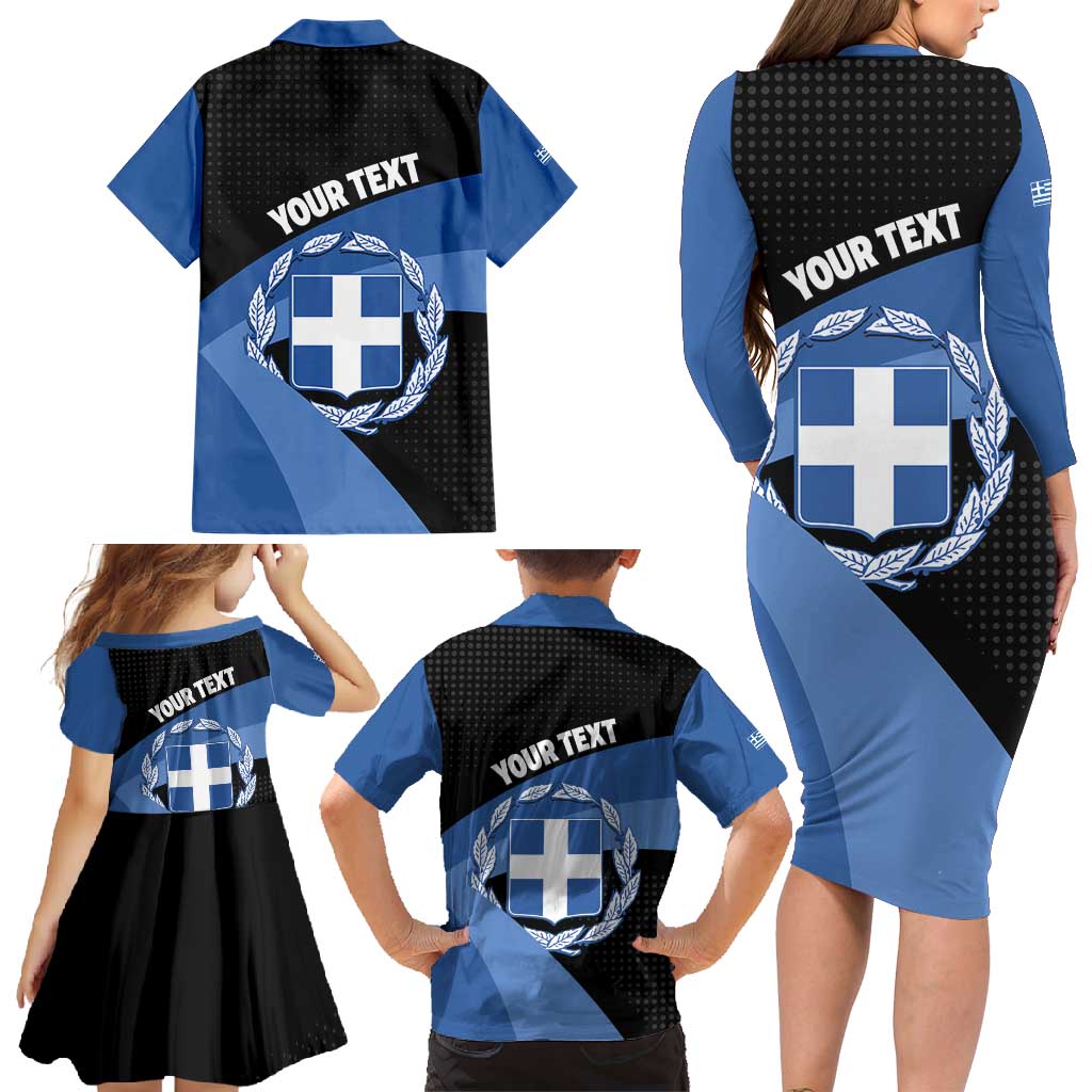 Personalised Greece Hellas Family Matching Long Sleeve Bodycon Dress and Hawaiian Shirt Coat Of Arms - Wonder Print Shop